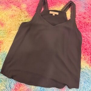 Loft Petites dark gray Lace Strap V-Neck Camisole Tank Top Blouse MP Womens